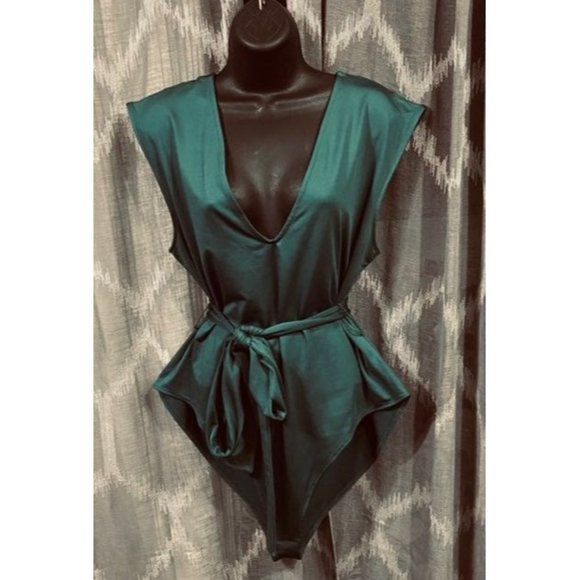 Bodysuit jumpsuit belted green thong plus size - Picture 7 of 9